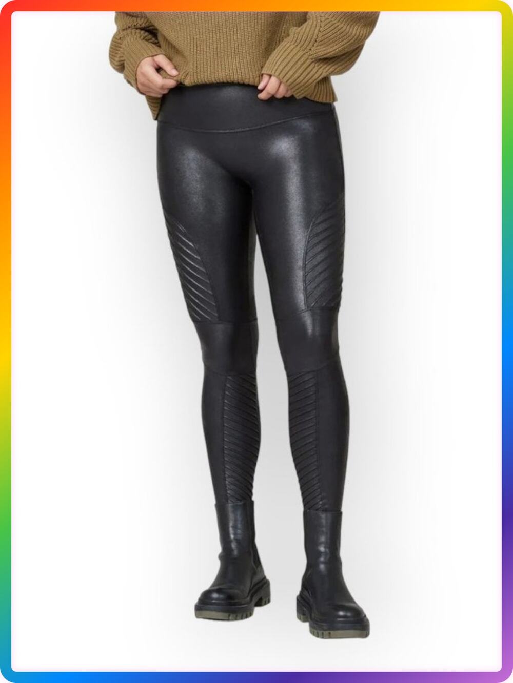 SPANX Faux Leather Moto Leggings SIZE L Black Shaping High Rise